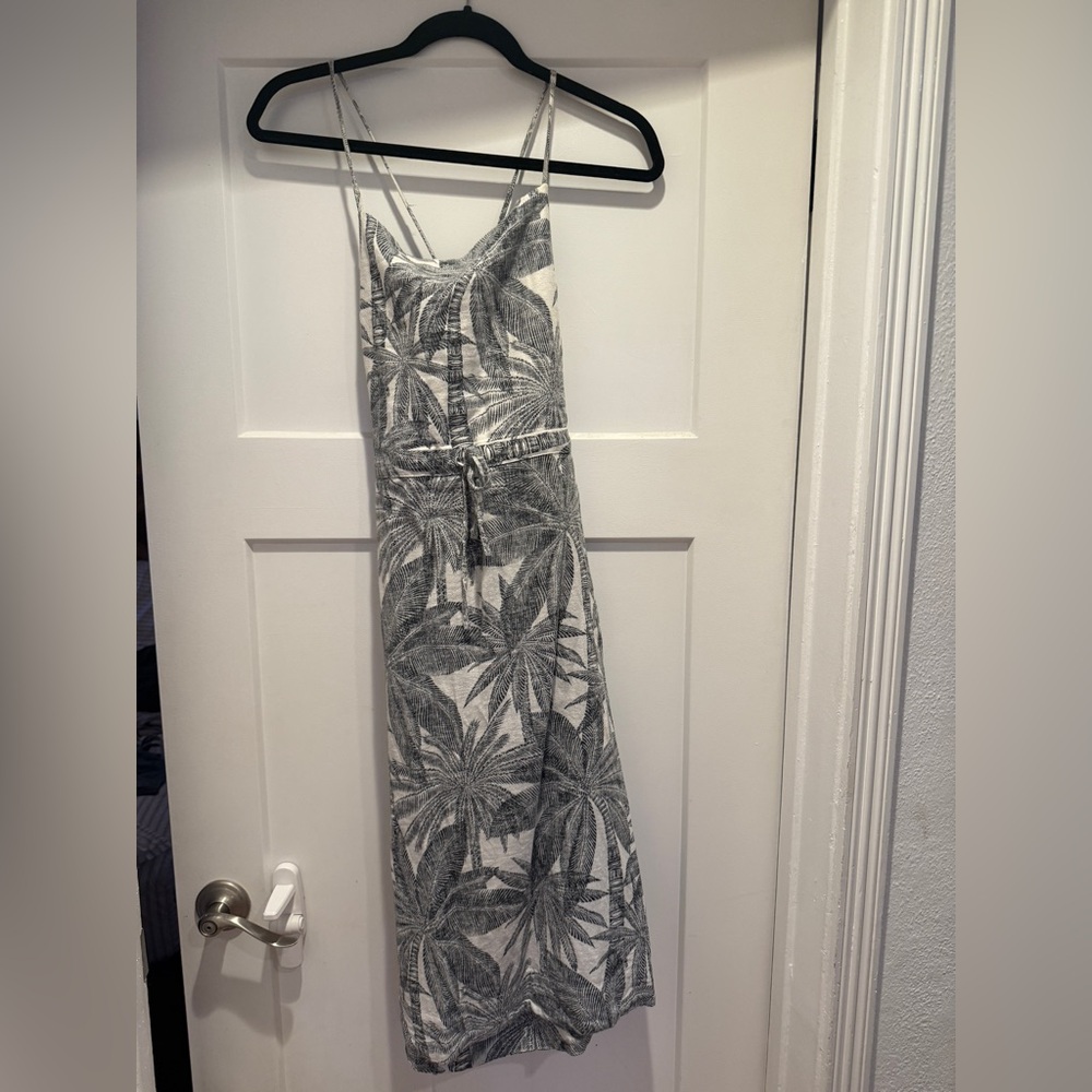 Marine Layer Black and White Palm Print Backless Dress